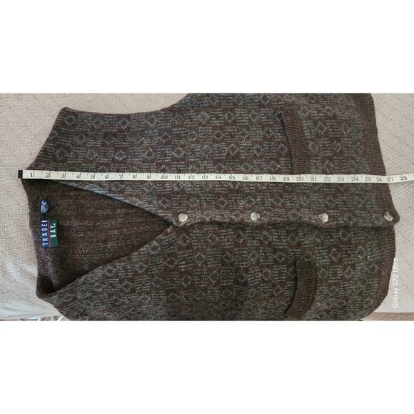 Traders Bay VTG 90's 100% Wool Brown and Gray Cable Knit Button Down Vest Men XL - Picture 7 of 9